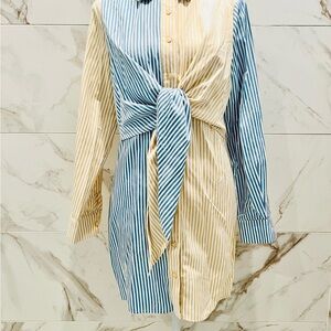 Le Lis Blue and Cream Striped Mini Dress